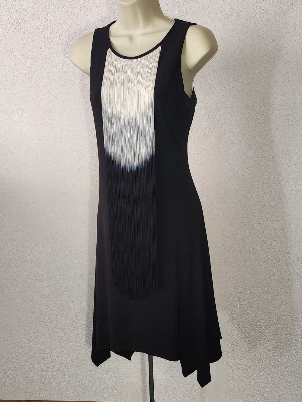 Ronni Nicole Dress Sleeveless Fringed Panel Black Size 6 - Picture 8 of 15